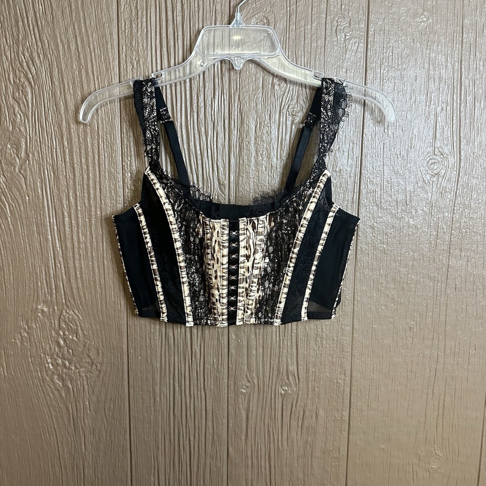 NWT Victoria's Secret Dream Angels Cheetah Corset Top with Black Lace Sz L